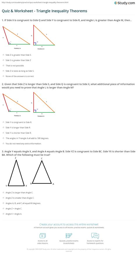 They are of the form less than, less than or equal to, greater than. Quiz & Worksheet - Triangle Inequality Theorems | Study.com