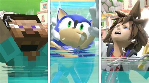 All Characters Swimming And Drowning Animations Reactions In Smash Bros