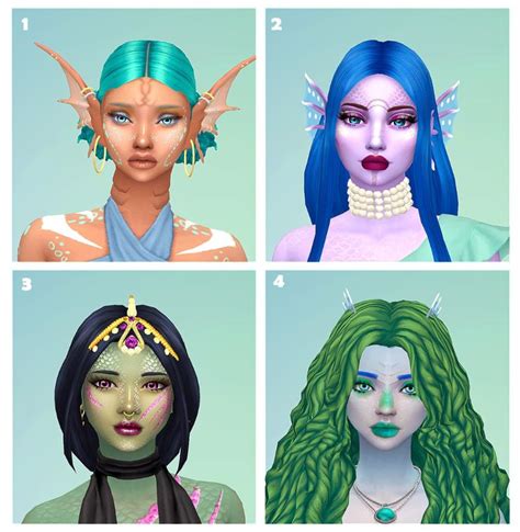 Four Different Avatars With Blue Hair Green Eyes And Piercings On