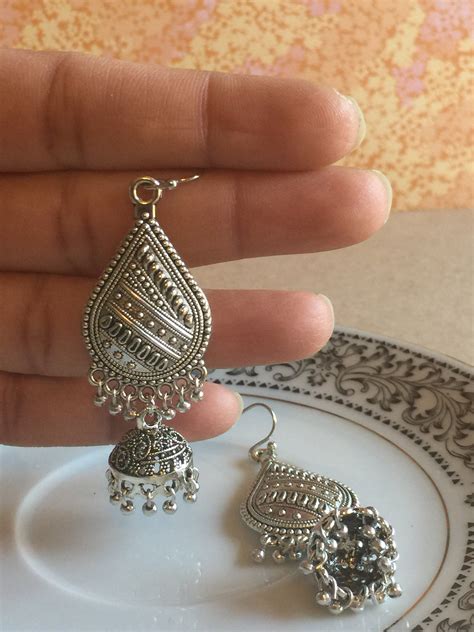Traditional Indian silver plated Jhumkas Silver plated | Oxidized silver earrings, Silver ...