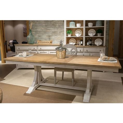 Farmhouse Reimagined Antique White And Chestnut Trestle Dining Table