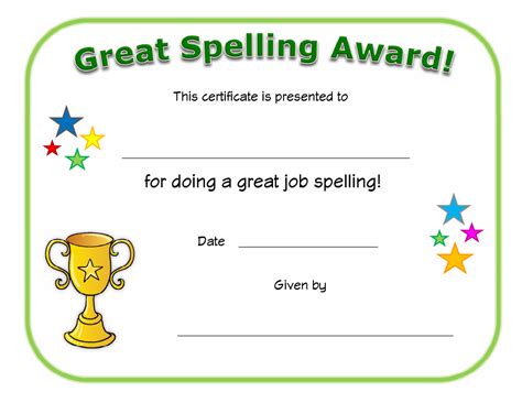 Great Spelling Award Certificate Template Download Printable Pdf