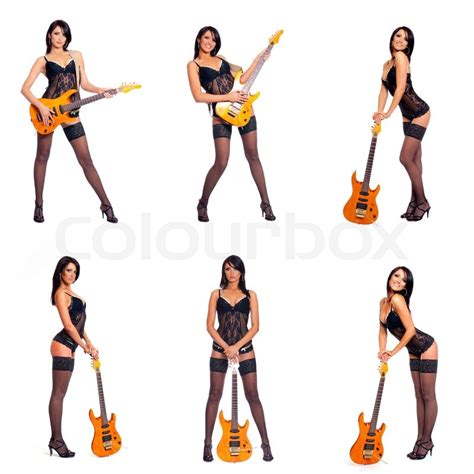 Sexy Frauen Posiert Mit E Gitarren Stockfoto Colourbox