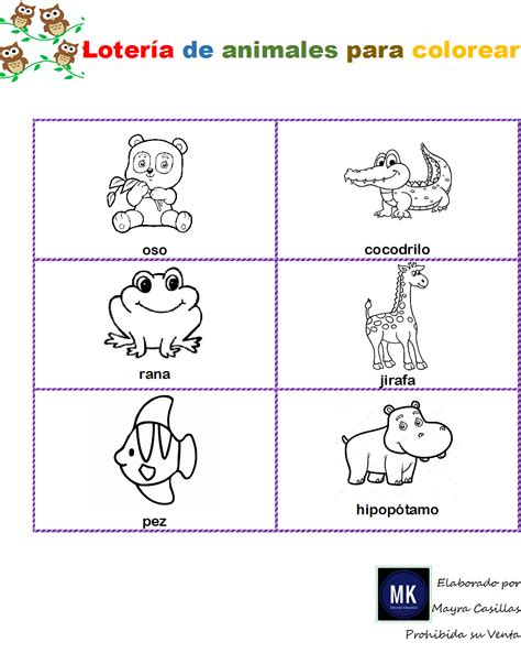 ⊛ Lotería De Animales Para 【imprimir Y Colorear】 2ae