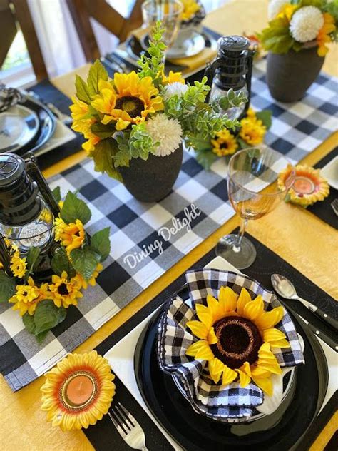 Dining Delight Sunflowers And Buffalo Check Tablescape Dinner Table