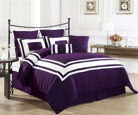 Lux Décor Collection 8 Pieces Comforter Set Purple White Stripe