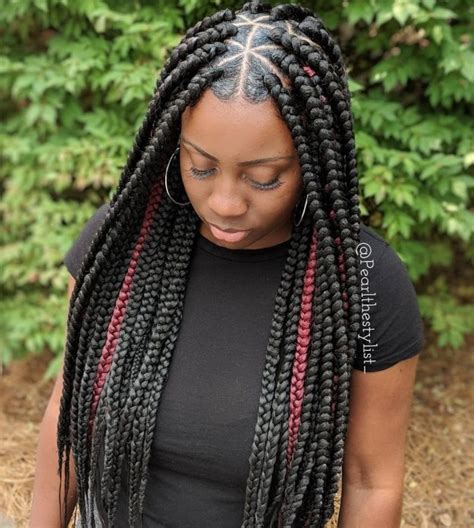 You can also use mix color extensions like black with a pinch of brown the hefty bun makes them thick and long, braids easy to manage. Center -Parted Box Braids and Peek-a-Boo Highlights - 2021 ...