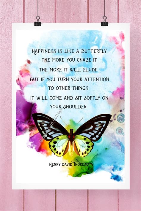 Happiness Is Like A Butterfly Quote Wall Art Printable Poem Etsy