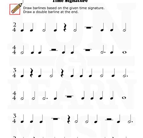 A measure contains a fixed number of beats and is marked off by a vertical line called a bar, hence the word barline. Fun and Learn Music » Music Worksheets - Time Signature