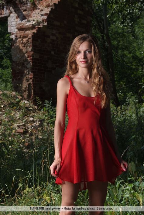 Conny Conny Thin Girl Takes Off Her Red Dress In Nature To Pose Her Hot Body In The Nude Wildy