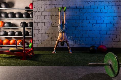 Handstand Push Up Girl Workout At Gym Pus Ups Stock Photo Image Of