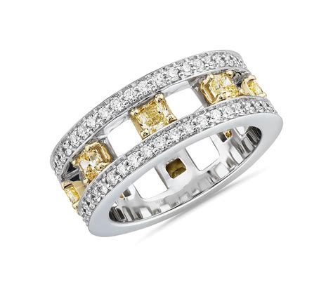 14 yellow gold 2 carat champagne and blue diamonds three stone ring. Open Trio Yellow Diamond Eternity Ring in 18k White and ...