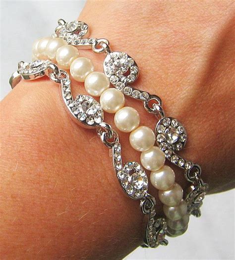 Pearl And Rhinestone Bracelet Bridal Bracelet Swarovski Etsy Bridal