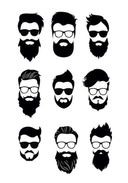 Premium Vector Illustration Of Set Of Bearded Men Faces Hipsters