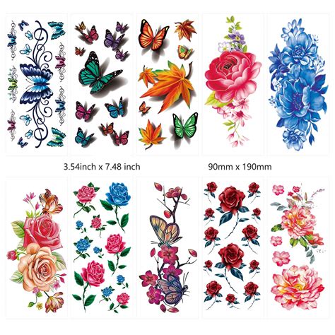 Buy 42 Sheets Flowers Temporary Tattoos Stickers Roses Butterflies