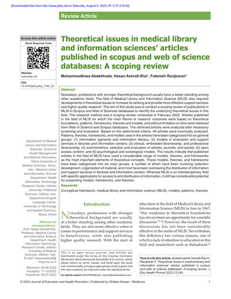 Pdf Theoretical Issues In Medical Library And Information Sciences