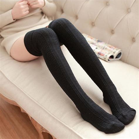 cheap sexy women s autumn winter warm cotton knitted long thigh high socks over knee heap