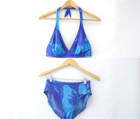 70s Hawaiian Bikini De Weese Design Swimsuit Blue Tropical Etsy