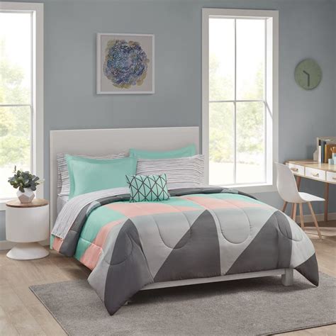 Shop the gorgeous collection of bedding sets. Mainstays Grey & Teal 8 pc Bed in a Bag Bedding Set with ...
