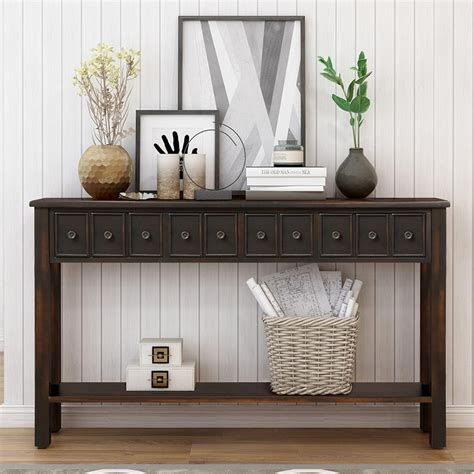 Narrow Console Table Console Sofa Table With 4 Storage Drawers And