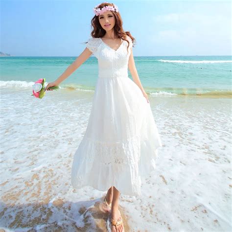 White Cotton Dress Summer Bohemia One Piece Dress Mopping The Floor Dress Full 100 Cotton White