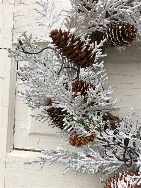 Winter Wreath For Front Door White Winter Wreath With Pine Etsy