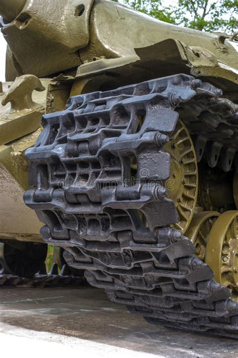 Tank Caterpillar Track With Wheels Stock Image Image Of Machinery