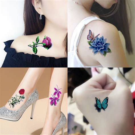 Waterproof Tattoo Stickers Female Rose Butterfly Tattoo Stickers Durable And Realistic Temporary