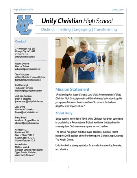 Unity Christian High School Profile 2018 2019 By Web Master Issuu