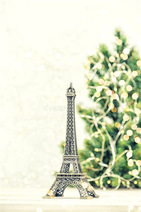 Eiffel Tower Christmas Tree Decoration Golden Lights Paris France Stock