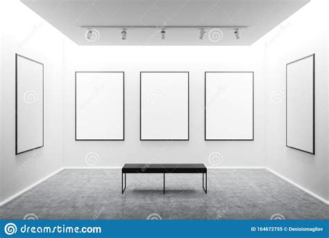 White Art Gallery Interior With Mock Up Posters Stock Illustration ...
