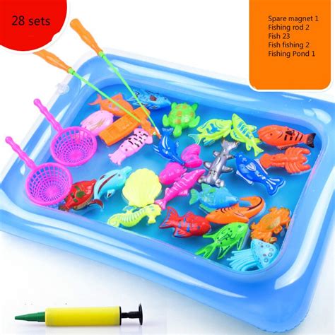 Inflatable Pool Magnetic Fishing Toy Rod Net Set For Kids Child Model