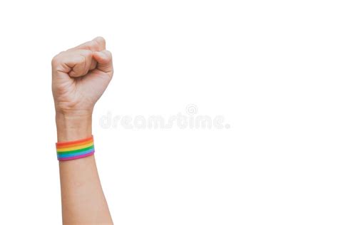Fist With A Raised Hand Rainbow Flag Wristband On A White Background