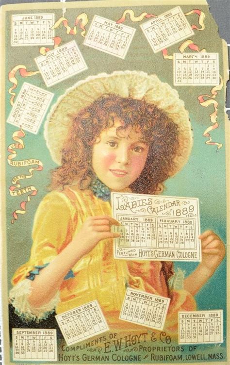 Hoyts German Cologne 1889 Calendar Victorian Trade Card Lowell