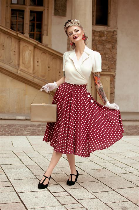 isabelle skirt in wine polka dot classic and authentic 1940s vintage in 2021 vintage outfits