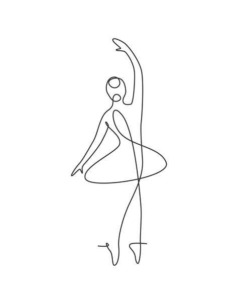 Single Continuous Line Drawing Pretty Ballerina In Ballet Motion Dance