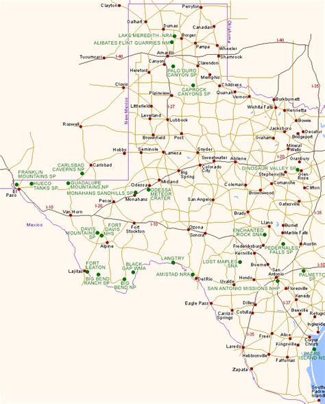 Map Of Texas National Parks And Other Scenic Areas