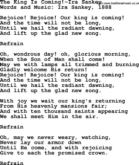 The King Is Coming Ira Sankeytxt By Ira Sankey Christian Hymn Lyrics