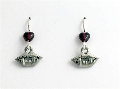 Pewter And Sterling Silver Vampire Mouth Dangle Earrings Fangs Vampires