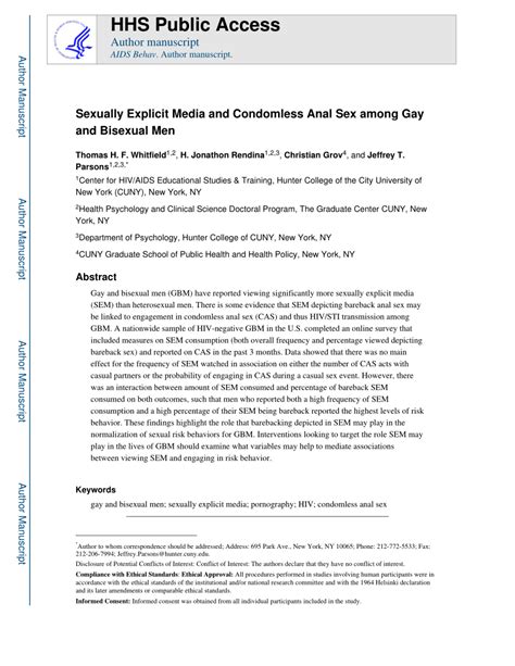 Pdf Sexually Explicit Media And Condomless Anal Sex Among Gay And Bisexual Men