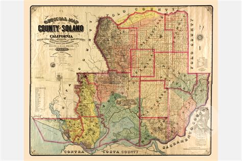 Vintage Map Of Solano County California 1890 Art Print By
