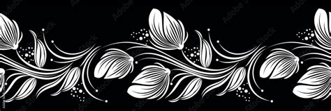 Seamless Black And White Rose Flower Border Design Stock Vector Adobe