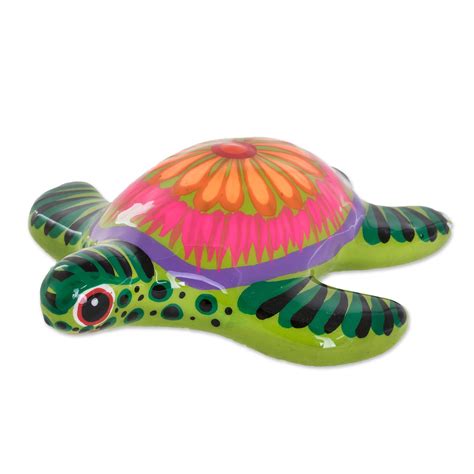 Floral Ceramic And Resin Sea Turtle Figurine In Green Life Of The