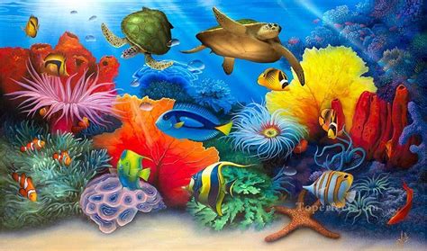Turtle Reef Under Sea Painting In Oil For Sale