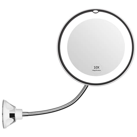 An oversized suction cup allows it to be quickly and easily installed on any smooth surface while 5x magnification is just enough to make tweezing brows or description: TekDeals Flexible Gooseneck 6.8" LED Lighted 10x ...