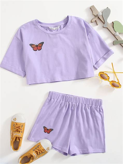 Shein Girls Butterfly Appliques Cami Top And Drawstring Sweatpants Set