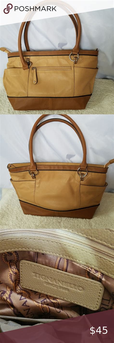 Tignanello Tan And Brown Leather Satchel White Leather Handbags