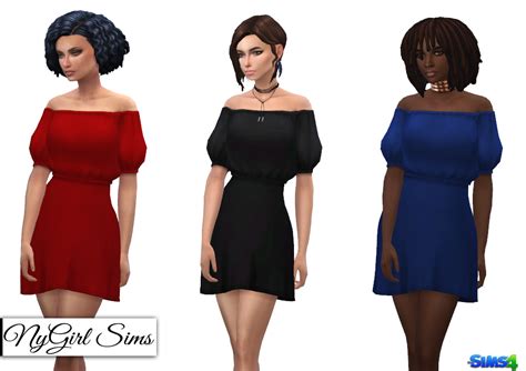 Nygirl Sims 4 Off Shoulder Puff Sleeve Dress