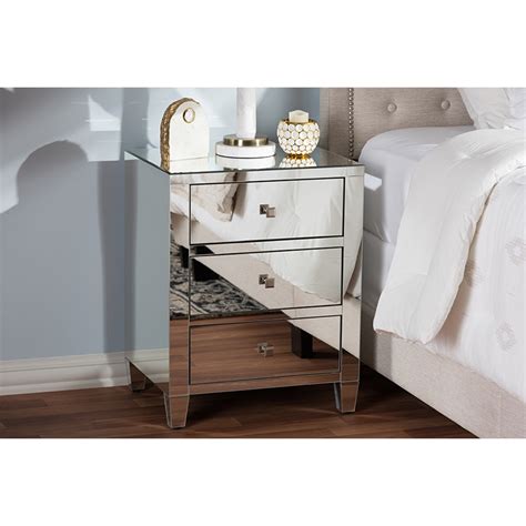 Check out our mirrored nightstand selection for the very best in unique or custom, handmade pieces from our furniture shops. Rosalind 3 Drawers Nightstand - Silver Mirrored | DCG Stores