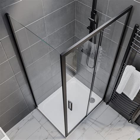 Black 8mm Glass Rectangular Sliding Shower Enclosure 1000x700mm Pavo